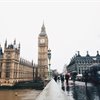 A photo of the Houses of Parliament and Big Ben in London on a rainy day.